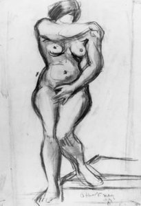 Modelo femenina de pie de frente, croquis