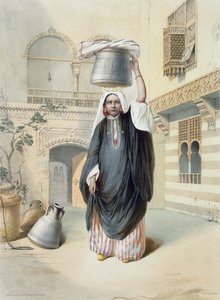 Joven chica árabe regresando del Hammam en El Cairo, ilustración de 