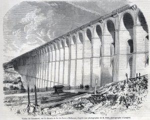 Viaducto de Chaumont en el ferrocarril de París a Mulhouse. Grabado según boceto de Ralph en "The Illustrous World", 09/05/1857. Colección privada. de Emile Theodore Therond