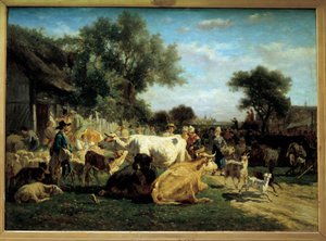 Feria del pueblo. La feria del ganado. Pintura de Emile Van Marck (1827-1890) siglo XIX Clermont Ferrand. Museo Bargoin de Emile van Marcke de Lummen