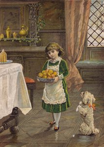 Niña con un cuenco de fruta (cromolito)
