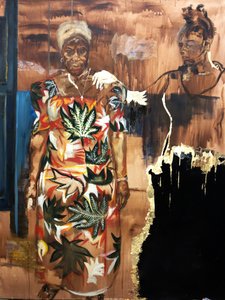 Unknowing Nanabaa, 2021 (óleo, acrílico, papel y pan de oro de imitación sobre lienzo) de Emma Prempeh