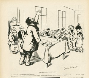 Ilustración de Emmanuel Barcet (1870-1940) en Le Rire, 09/05/08 - Elecciones municipales - Elecciones, Reunión política, reunión, reunión electoral, elecciones municipales de Emmanuel Barcet