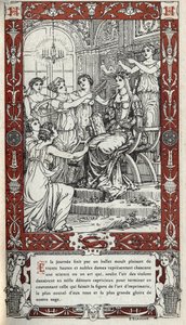 Ballet en el castillo de Fontainebleau durante el cual las damas de la corte del rey Enrique II (1519 - 1559) representan cada una una ciencia o arte. Grabado de 1914 de Emmanuel Blanche (1880-1946).DR Colección privada. de Emmanuel Blanche