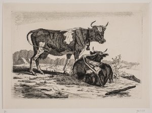 Dos vacas en un paisaje de Emmerik Høegh Guldberg