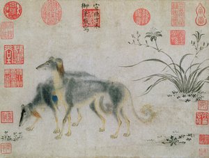 Dos galgos Saluki, 1427 de Emperor Hsuan tsung