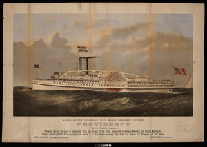 El mundialmente conocido vapor Providence Benj M Simmons de la Narragansett steamship Co. Comandante... (litografía)