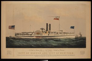 New York and Boston Line, a través de los vapores New London, Norwich y Worcester City of Boston y City of New York...