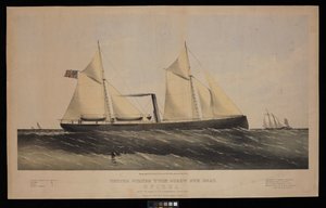 Cañonero de doble husillo de los Estados Unidos. Spirea. Construido por Saml H Pouk Fairhaven Conn. 1864... (litografía, coloreada) de Endicott Endicott