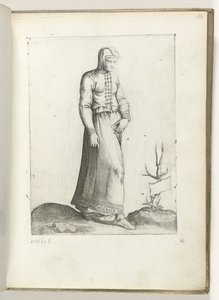 Een vrouw uit Spanje, gekleed volgens de mode van ca. 1550 La actitud de los comerciantes contemporáneos (título de la serie) de Enea Vico