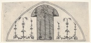 Panel en forma de lanceta de decoración grotesca de Enea Vico