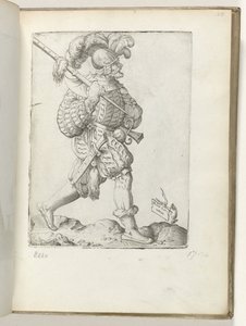 (título en el objeto) Duitse soldaat, gekleed volgens de mode van ca. 1550 La actitud de los comerciantes contemporáneos (título de la serie) de Enea Vico