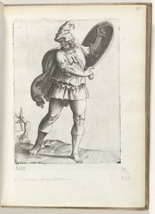 Spaanse krijgsman ca. 1550 La actitud de los comerciantes contemporáneos (título de la serie) de Enea Vico
