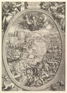 La Batalla de Mühlberg con el ejército de Carlos V cruzando el río Elba de Enea Vico