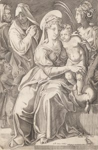 La Sagrada Familia con Santa Ana y Santa Catalina, 1542, publicada 1627-50 de Enea Vico