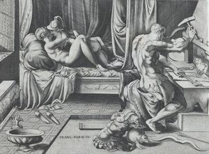 Venus y Marte abrazándose mientras Vulcano trabaja en su fragua, 1543