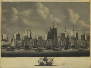 La flota saliendo del puerto de Vlissingen, 1804 de Engel Hoogerheyden
