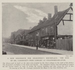 Un nuevo vecino para el lugar de nacimiento de Shakespeare, el sitio de la biblioteca gratuita de Mr. Carnegie en Stratford-on-Avon de English Photographer