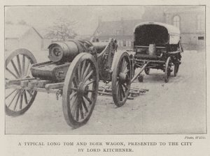 Un típico Long Tom y carro boer, presentado a la ciudad por Lord Kitchener de English Photographer
