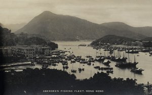 Flota pesquera de Aberdeen, Hong Kong, de un álbum de fotografías relacionadas con el servicio de Pte H. Chick, 1940