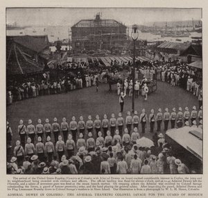 El Almirante Dewey en Colombo, el Almirante agradeciendo al Coronel Savage por la Guardia de Honor de English Photographer