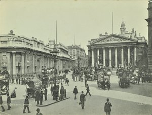 Banco de Inglaterra y Royal Exchange, Threadneedle Street, Ciudad de Londres, 1890 de English Photographer