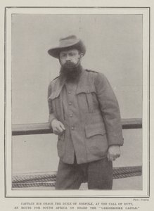 Capitán Su Gracia el Duque de Norfolk, en el llamado del deber, en ruta hacia Sudáfrica a bordo del Carisbrooke Castle de English Photographer
