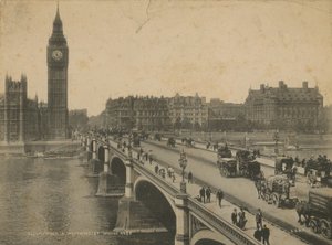 Torre del reloj de las Casas del Parlamento y el Puente de Westminster de English Photographer