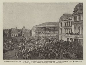 Requisando en el Transvaal, el General Joubert dirigiéndose a los Hombres Requisados en Pretoria el 23 de Mayo antes de Marchar al Frente de English Photographer