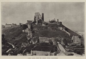 Castillo de Corfe, desde la torre de la iglesia, Dorsetshire