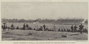 Jugadores de críquet ingleses en Australia, el Oval de Críquet de Adelaida, el equipo inglés en el campo