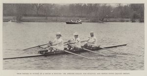 De Oxford a Putney en 13 horas y 59 minutos, el Sr. Spencer Gollan, Tom Sullivan y George Towns saliendo de Henley de English Photographer