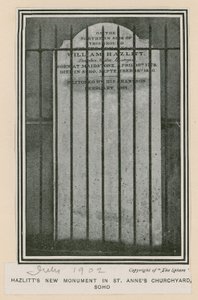 Nuevo monumento de Hazlitt en el cementerio de la Iglesia de St Anne, Soho