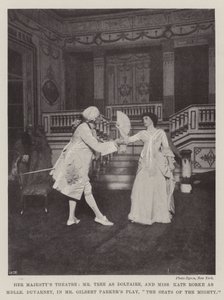 El Teatro de Su Majestad, el Sr. Tree como Doltaire, y la Srta. Kate Rorke como Mademoiselle Duvarney, en la Obra del Sr. Gilbert Parker, Los Asientos de los Poderosos de English Photographer