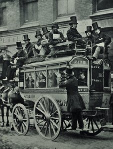 Ómnibus tirado por caballos del London Bridge Railway con pasajeros, 1880 de English Photographer