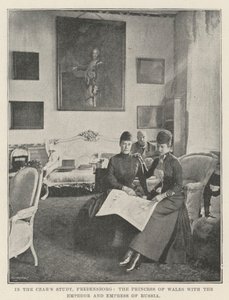 En el estudio del Zar, Fredensborg, la Princesa de Gales con el Emperador y la Emperatriz de Rusia