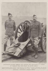 El teniente coronel Perrott y el capitán y ayudante A. C. Currie, para comandar el tren de asedio en Sudáfrica