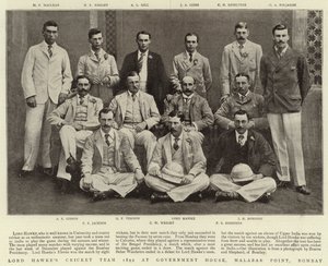 El equipo de cricket de Lord Hawke en 1892 en la Casa de Gobierno, Malabar Point, Bombay