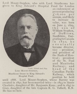 Lord Mount-Stephen, donante munificente al King Edwards Hospital Fund