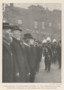 Lord Roberts en Manchester, 9 de octubre, el Comandante en Jefe inspeccionando a los veteranos de Crimea y la Rebelión India