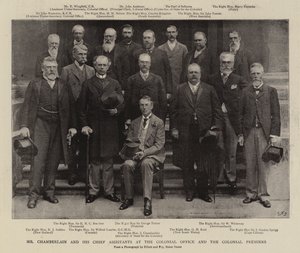 El Sr. Chamberlain y sus Principales Asistentes en la Oficina Colonial y los Primeros Ministros Coloniales de English Photographer
