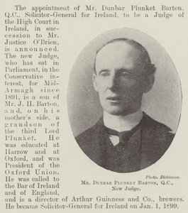 Sr. Dunbar Plunket Barton, QC, Nuevo Juez de English Photographer