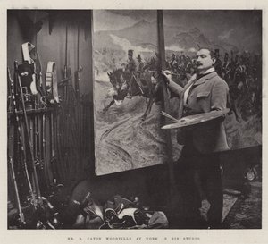 El Sr. R. Caton Woodville trabajando en su estudio