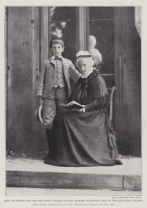 Sra. Gladstone y su nieto, William Glynne Charles Gladstone, heredero de las propiedades de Hawarden
