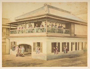 Prostitutas en el burdel Shinpuro, Takashima-cho, Yokohama, Fotógrafo: Stillfried, Raimund von Lucas Colección: Registro fotográfico de la gira mundial de Charles James y Morton P, Lucas de English Photographer