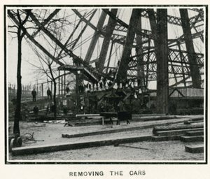 Removiendo la Gran Rueda en Earls Court, Londres; removiendo los coches; de The Sphere, 13 de abril de 1907 de English Photographer