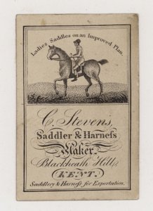 Tarjeta comercial de C Stevens, guarnicionero y talabartero de English Photographer