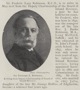 Sir Frederic L Robinson, retirándose de la Vicepresidencia de la Junta de Ingresos Internos de English Photographer