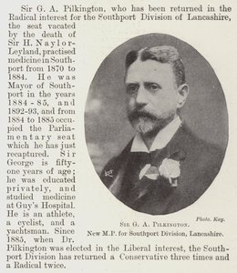 Sir G A Pilkington, nuevo MP para la División de Southport, Lancashire