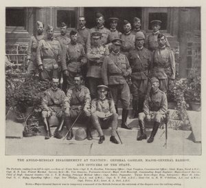 El desacuerdo anglo-ruso en Tientsin, General Gaselee, Mayor General Barrow y oficiales del estado mayor de English Photographer
